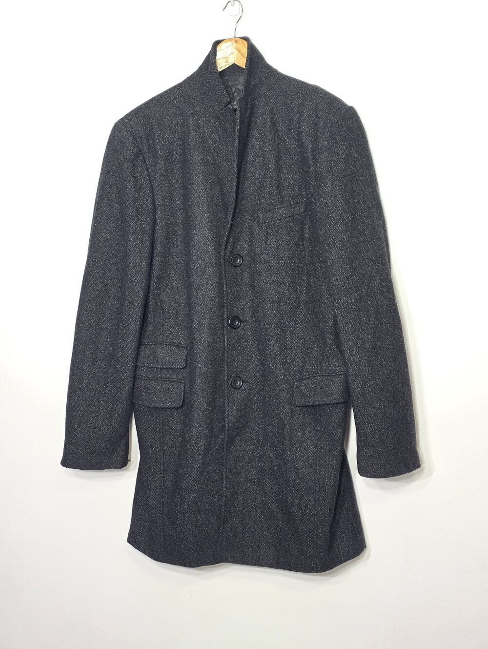 Bosco Uomo Vintage Preppy Charcoal Gray Wool Blend Academia Business Casual Coat